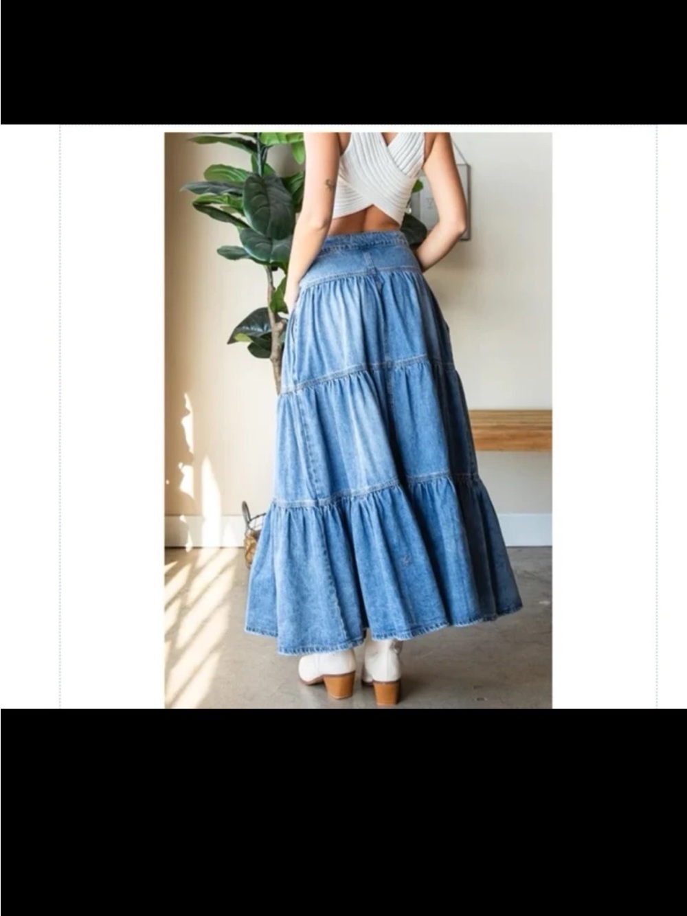 Veveret Ready to Ship Tiered Denim Maxi Skirt size Small - Picture 4 of 12
